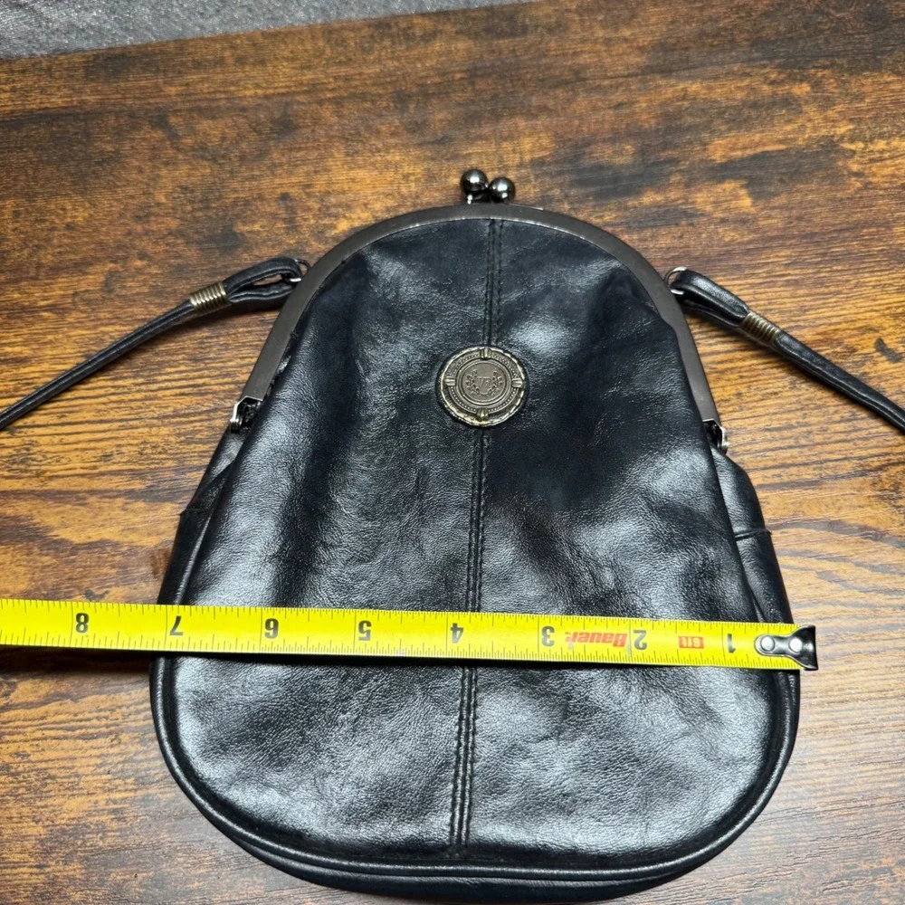 Vintage Black Faux Leather Kiss Lock Crossbody Bag Small Purse Y2K Goth Grunge